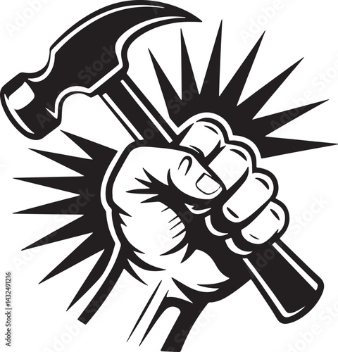 hammer in a raised fist silhouette vector design