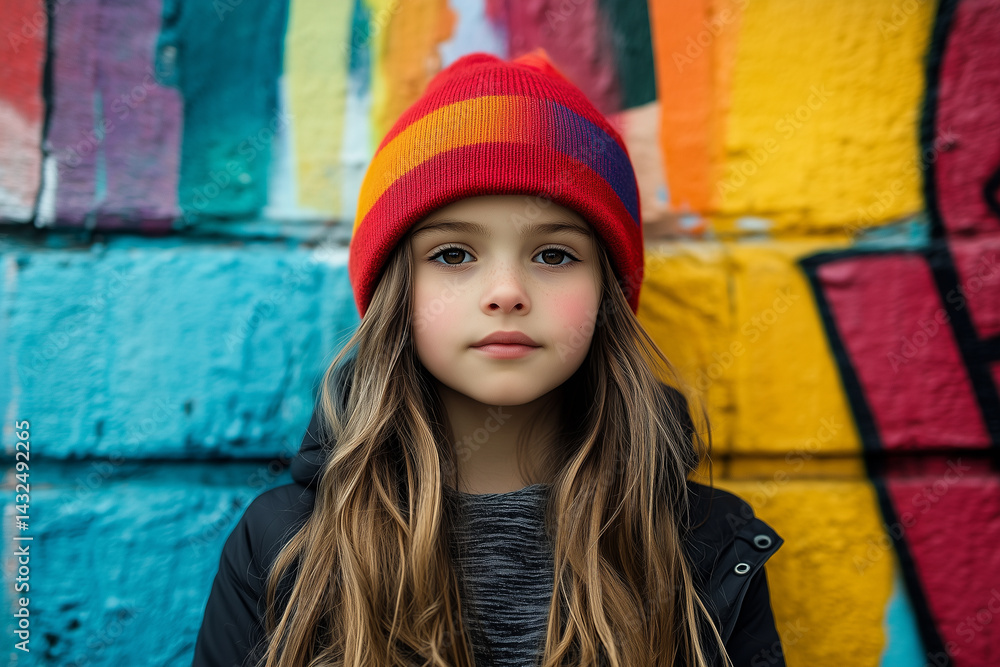 Portrait of a Young Girl with Pop Art Street Style Background