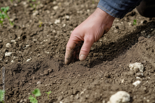 Obraz na płótnie Farmer Hand Checking Soil in Vegetable Garden w salonie