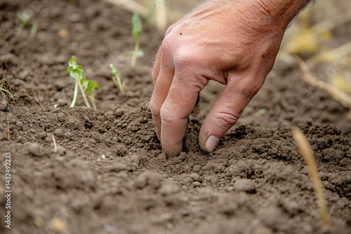 Obraz na płótnie Farmer Hand Checking Soil in Vegetable Garden w salonie