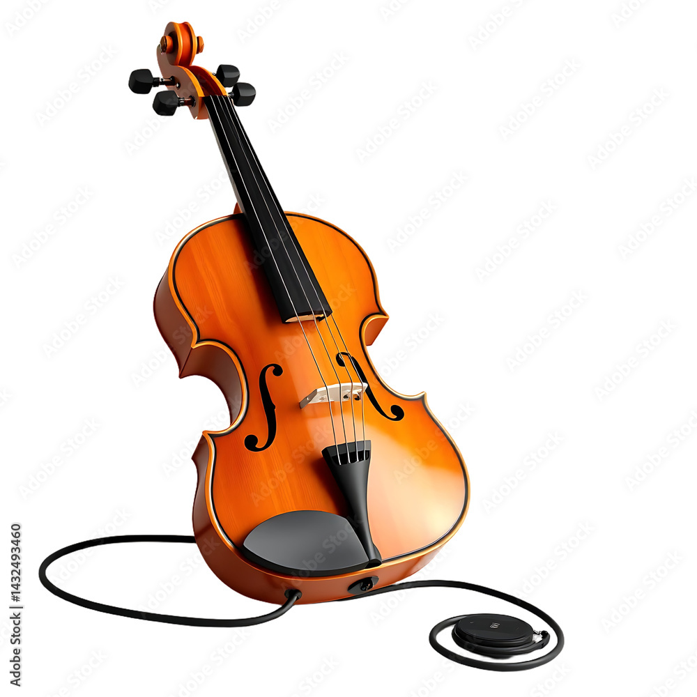 Fototapeta premium Realistic 3D Render of a Violin with Electronic Connection