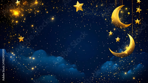 Wallpaper Mural Golden Moons & Stars Night Sky Sparkle Torontodigital.ca