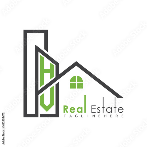 initial monogram logo for real estate with Home and Building shape creative design.	
