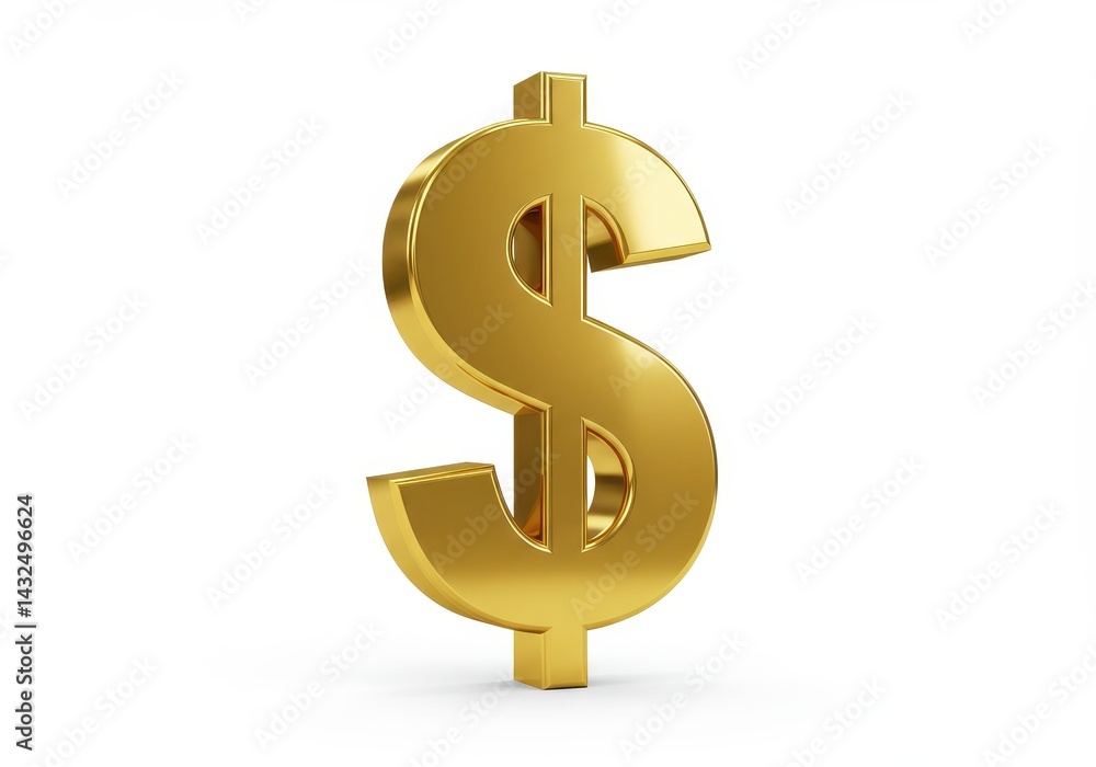 A golden dollar sign standing upright on a white surface with a smooth and shiny metallic texture A golden dollar sign standing upright on a white surface with a smooth and shiny metallic texture
