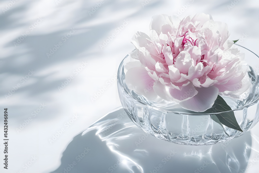 Peony Flower Floats in Glass Bowl, Serene