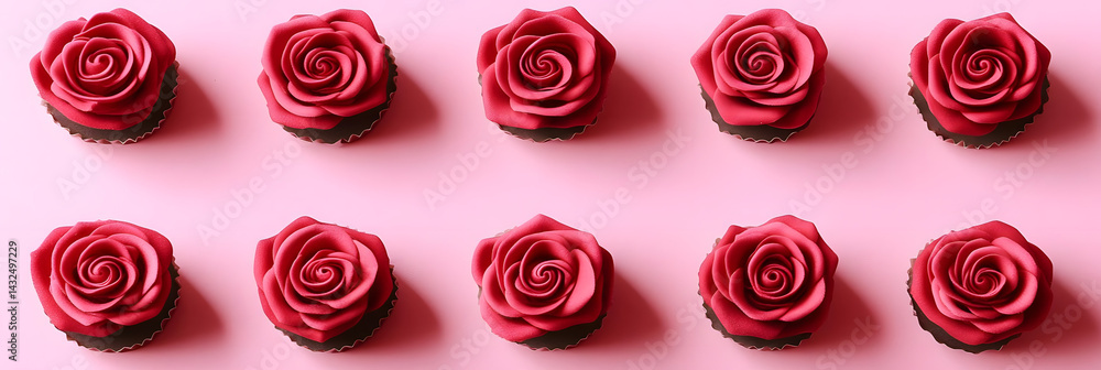 Rose Cupcakes: Delightful Treats, Sweet Rose Design, Delicious Baking, Festive Treats, Pretty Cakes, Romantic Dessert, Edible Flowers, Pink Background, Cupcake Decoration, Sweet Confection
