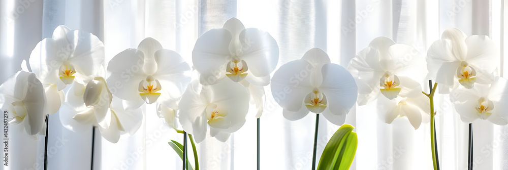 White Orchids Bloom Brightly in Sunlight