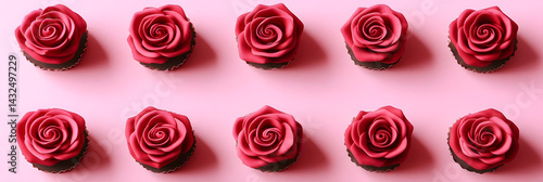 Obraz na płótnie Rose Cupcakes: Delightful Treats, Sweet Rose Design, Delicious Baking, Festive Treats, Pretty Cakes, Romantic Dessert, Edible Flowers, Pink Background, Cupcake Decoration, Sweet Confection w salonie