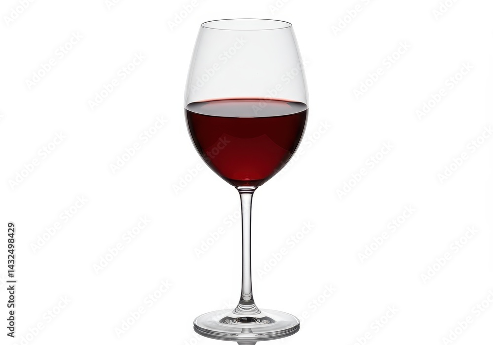 Elegant wine glass filled with red wine stands on a white background, ready to be enjoyed Elegant wine glass filled with red wine stands on a white background, ready to be enjoyed