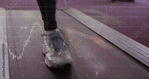 Wallpaper Mural Lower legs moving on treadmill while financial charts floating above shoe in animated illustration Torontodigital.ca