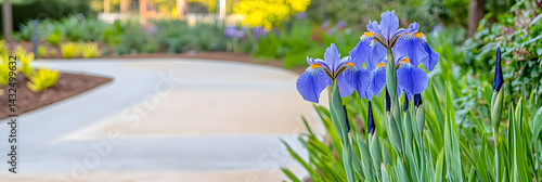Obraz na płótnie Blue Irises Bloom Near Path, Spring w salonie