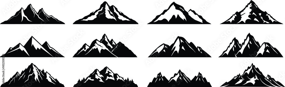 Fototapeta premium Stylized mountain range silhouettes collection in black