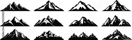  Stylized mountain range silhouettes collection in black