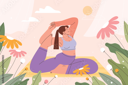 Serene yoga lady surrounded by natures beauty
