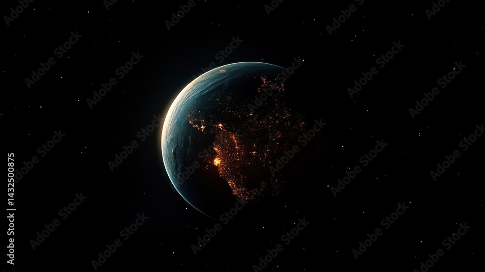 Obraz premium Earth from space, glowing cities