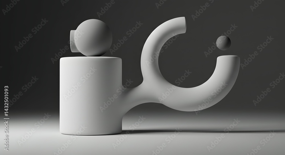 Abstract 3D Render Interconnected Forms, Sculpted Geometry, Minimalist Design, Contemporary Art, White Shapes on Dark Background Abstract 3D Render Interconnected Forms, Sculpted Geometry, Minimalist Design, Contemporary Art, White Shapes on Dark Background
