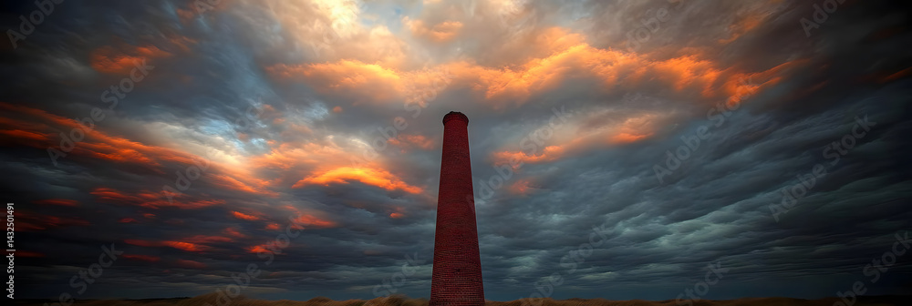 Sunset Sky Over Brick Chimney Tower