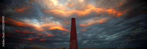 Obraz na płótnie Sunset Sky Over Brick Chimney Tower w salonie