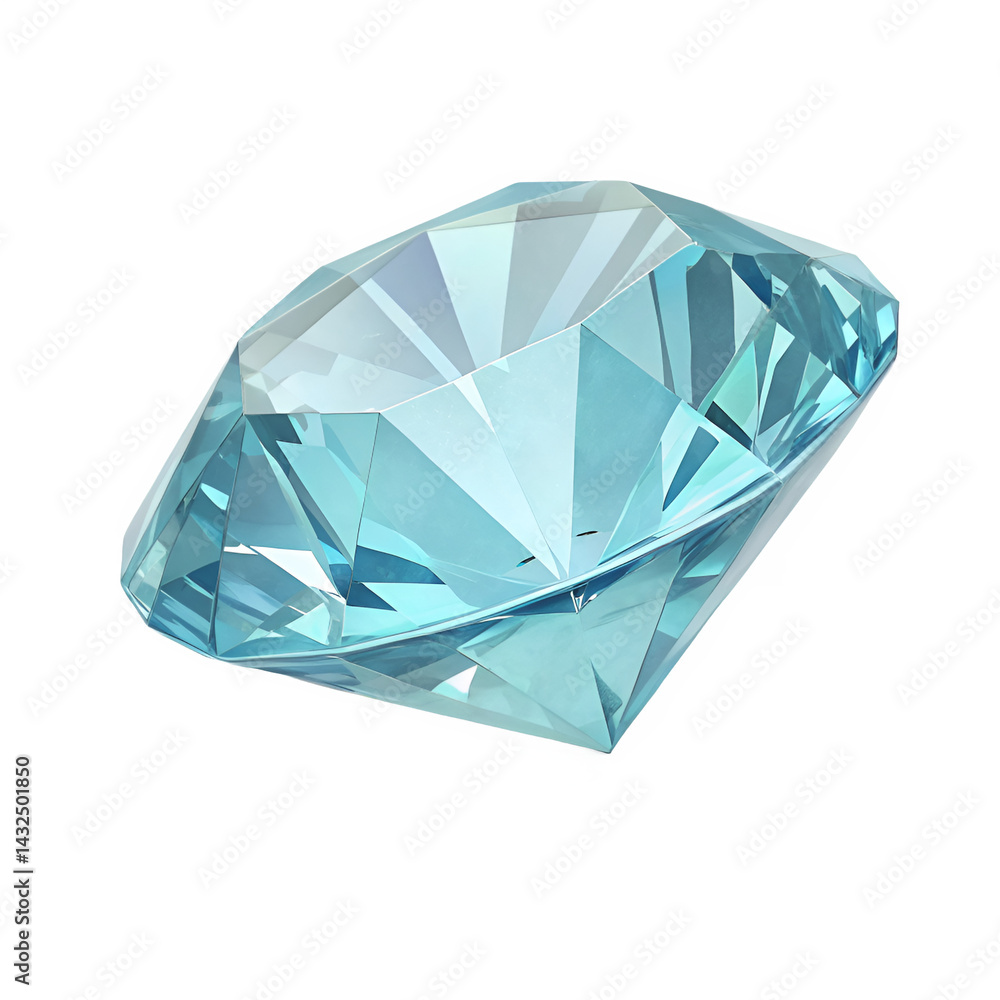 Fototapeta premium A three to four view of an aquamarine gem with sharp edges and intricate reflections.