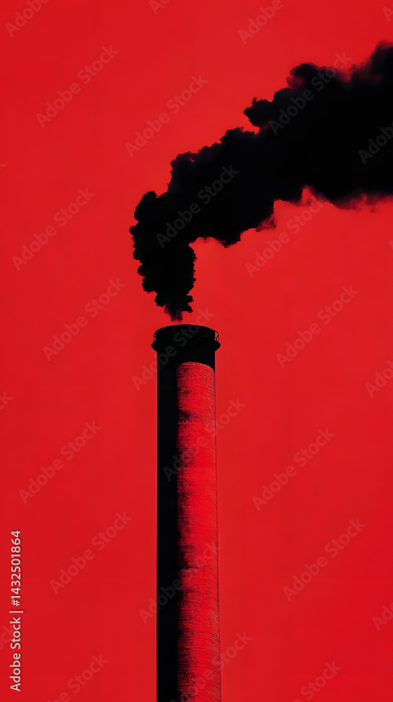 Factory Chimney Emits Dark Smoke Pollution