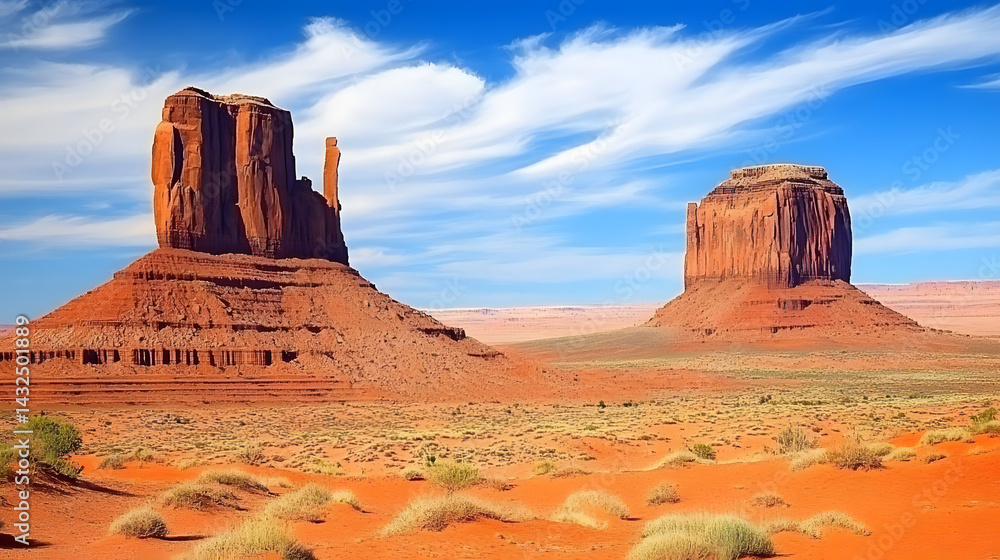 Desert Rock Formations Rise Majestically Under Blue Skies