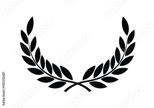Laurel leaf silhouette. This image shows a black silhouette of a laurel wreath, which is a symbol of victory and honor. Vector clipart illustration design.