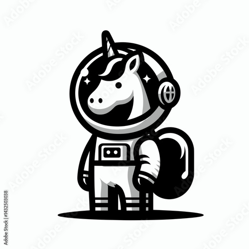 Unicorn in astronaut costume. Funny Animal Vector Clip art. Cosmic equidae spacesuit horned mythic creature.