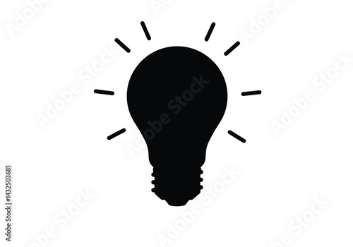 Light silhouette. This image shows a black silhouette of a light bulb with rays emanating from it, symbolizing ideas, creativity, and innovation. Vector clipart illustration design.