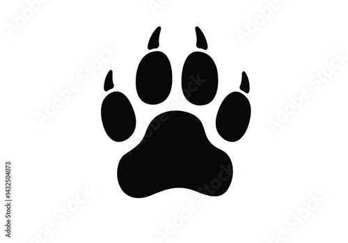 Lion paw print silhouette. A black silhouette image of a lion's paw print, featuring a distinct main pad and four toes, symbolizing strength and wilderness. Vector clipart illustration design.