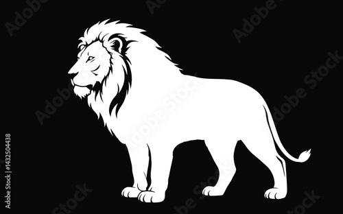 White lion silhouette. This image depicts a majestic white lion in silhouette form, also referred to as a lion shadow or outline. Vector clipart illustration design.
