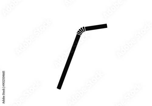Straw silhouette. This image shows a black silhouette of a bent drinking straw, which is a flexible tube used for consuming beverages. Vector clipart illustration design.