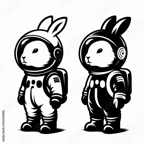 Rabbit in astronaut costume. Funny Animal Vector Clip art. Bunny piloting rover intergalactic journey space suit attire.