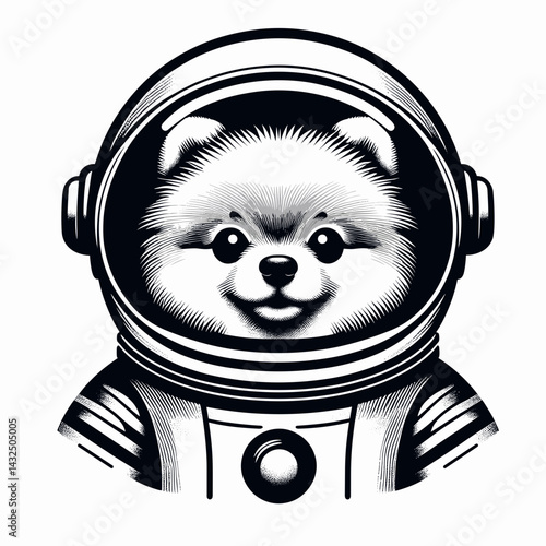 Pomeranian Dog in astronaut costume. Funny Animal Vector Clip art. Fluffy spitz space gear canine cosmonaut outfit.