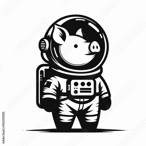 Pig in astronaut costume. Funny Animal Vector Clip art. Porker cosmic suit space exploration attire fun imagery.