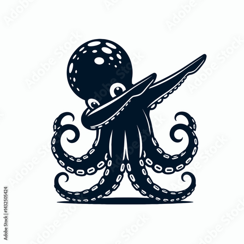 Octopus wear halloween costume and pose dabbing. Funny Animal Vector Clip art. Tentacled sea creature adorn in spooky garb making dab gesture.
