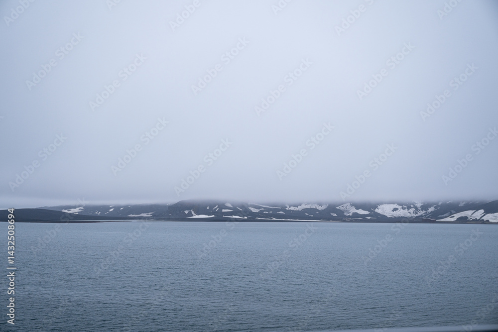 Fototapeta premium Deception Island is in the South Shetland Islands close to the Antarctic Peninsula, Photographing this island on a cold morning.