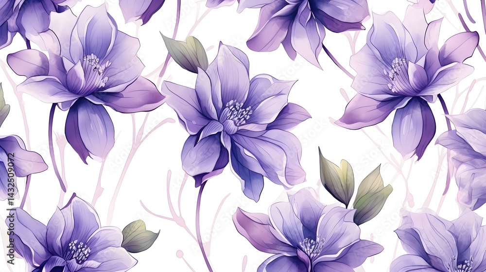 Elegant Seamless Pattern with Aqua, Lilac Flowers Bouquet for Versatile Design Projects Elegant Seamless Pattern with Aqua, Lilac Flowers Bouquet for Versatile Design Projects