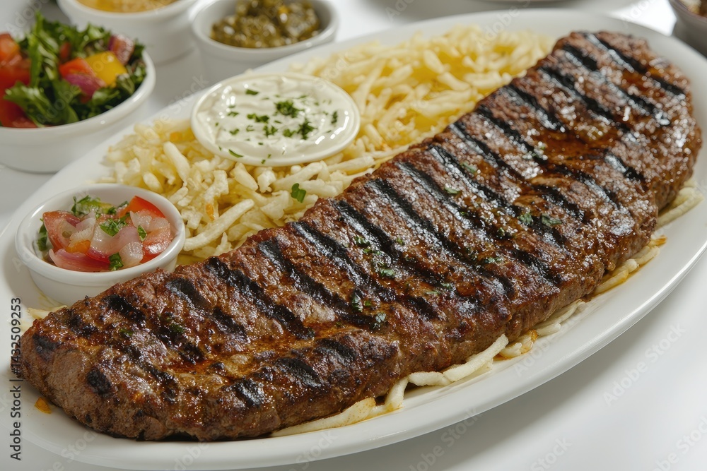 Grilled steak with fries and dip Grilled steak with fries and dip