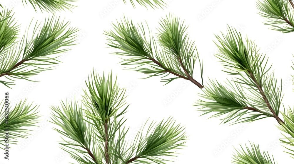 Seamless Green Pine Tree Branches Pattern on White Background for Design Projects Seamless Green Pine Tree Branches Pattern on White Background for Design Projects
