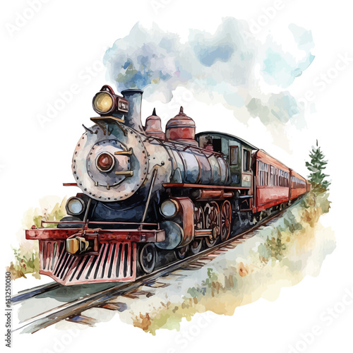 watercolor of Scenic Train Ride, vector, isolated on a white background.