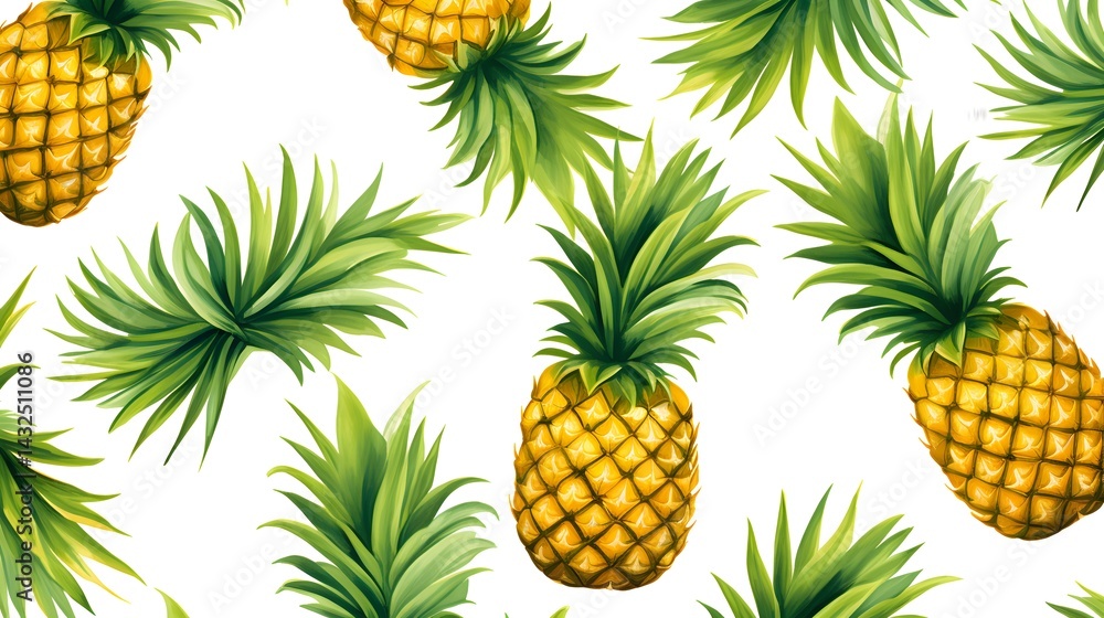 Tropical Pineapple and Green Leaves Seamless Pattern for Design Projects Tropical Pineapple and Green Leaves Seamless Pattern for Design Projects