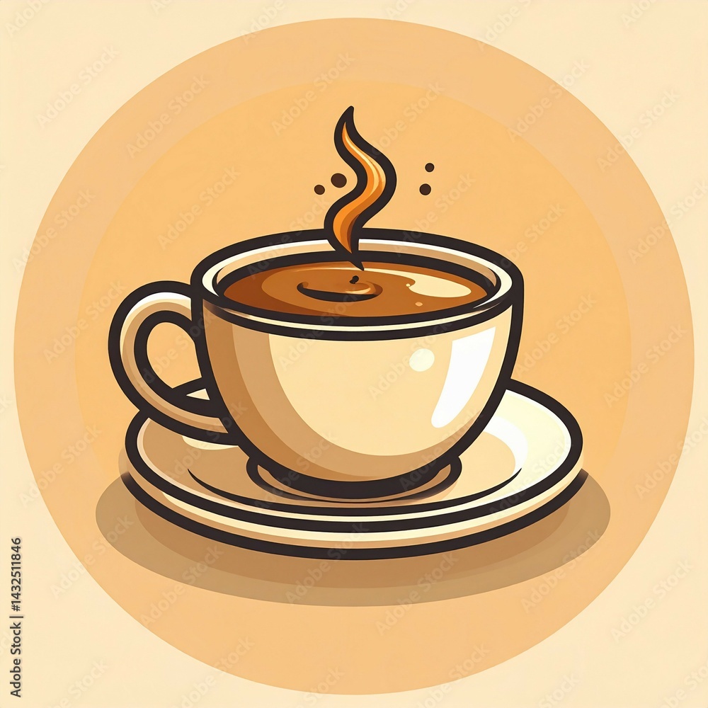 Obraz premium simple cup of coffee icon logo with cartoon illustration in high resolution