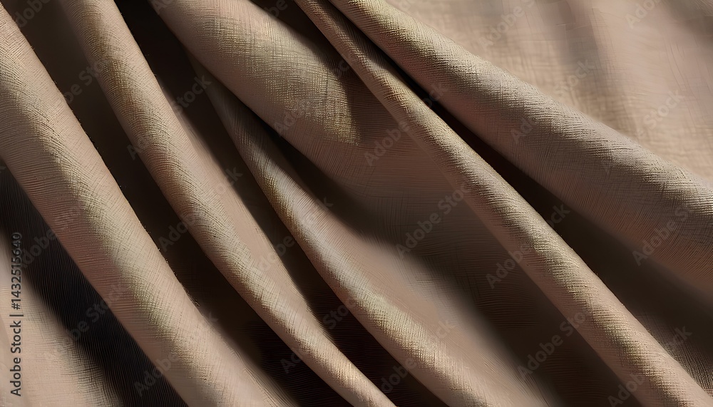 Fototapeta premium Natural line fabric texture background in shades of cream and brown, featuring fine creases and grain details, banner design
