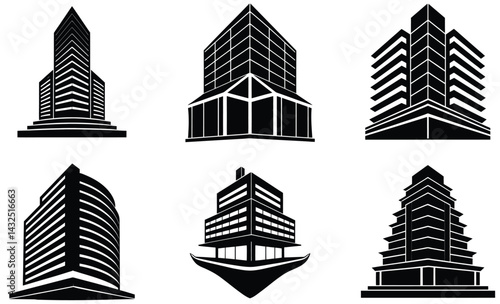Skyscraper Hotel Silhouette Vector Set – Modern High-Rise Building Design