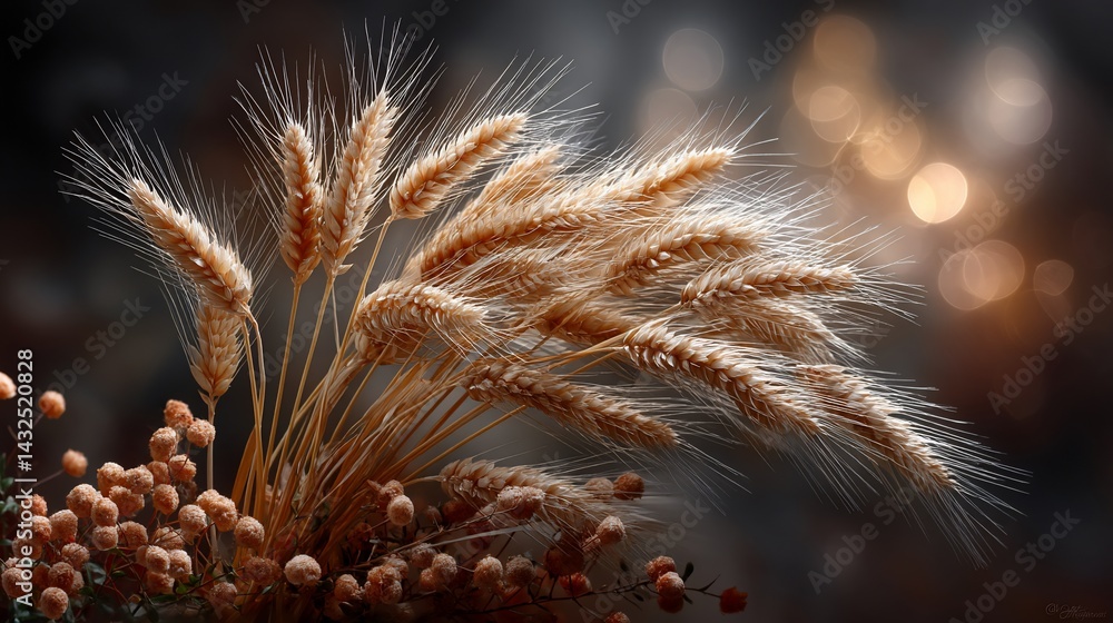 Obraz premium Golden Wheat Ears on Dark Background
