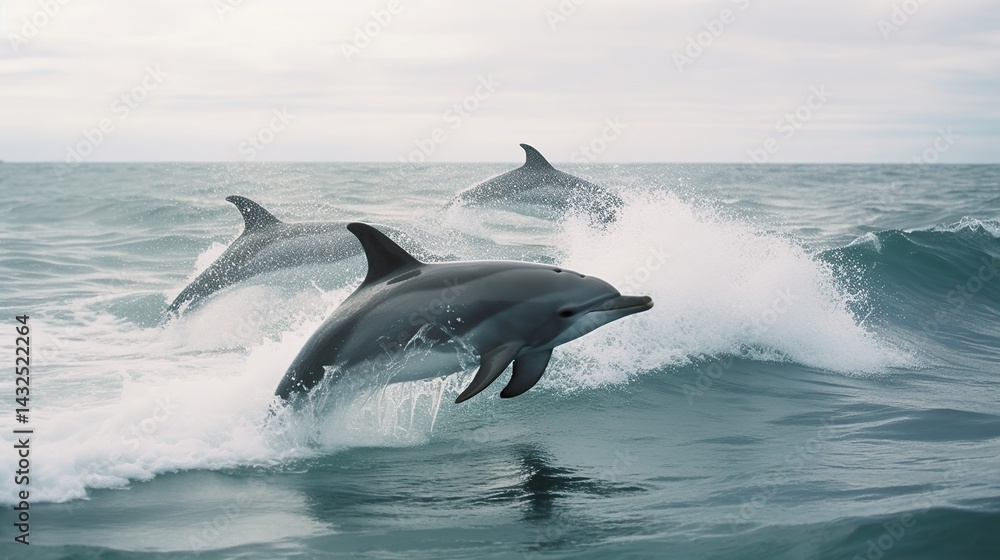Fototapeta premium Dolphins Leaping Through Waves