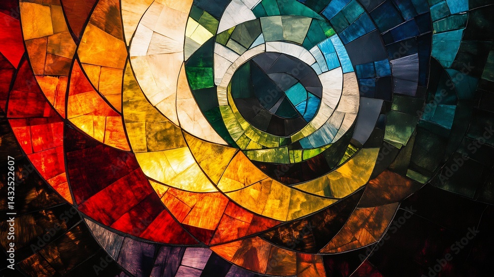 Stained Glass Spiral: A Vibrant, Abstract Mosaic Stained Glass Spiral: A Vibrant, Abstract Mosaic