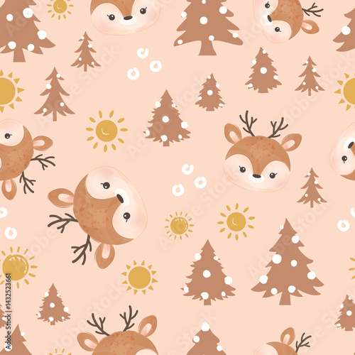 Cute and funny baby animal seamless patterns and wallpaper