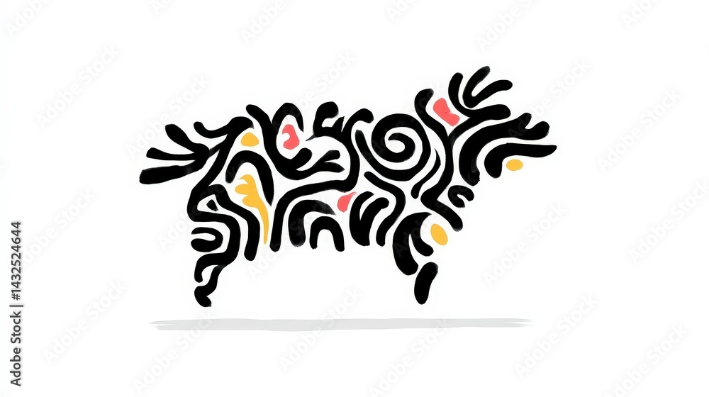 Fototapeta premium Abstract Cow Art Print Black and White Line Art Modern Minimalist Animal Design