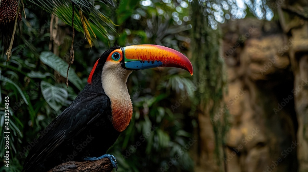 Fototapeta premium Colorful toucan in lush jungle wildlife photography natural habitat close-up view vibrant ecosystem
